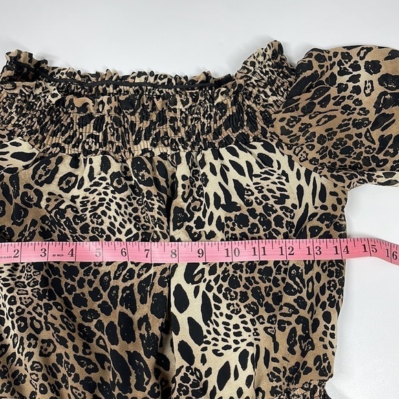 CBR Leopard Print Smocked Neck Tiered Skirt Dress Size S - Picture 8 of 10